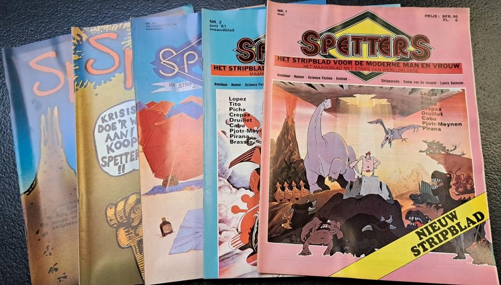 Spetters stripbladen - Nrs. 1, 2, 3-4, 5, 6 (1981) - Vintage, Boeken, Stripboeken, Meerdere stripboeken, Ophalen, Gelezen, Lopez, Tito, Picha, Crepax, Druillet, Cabu