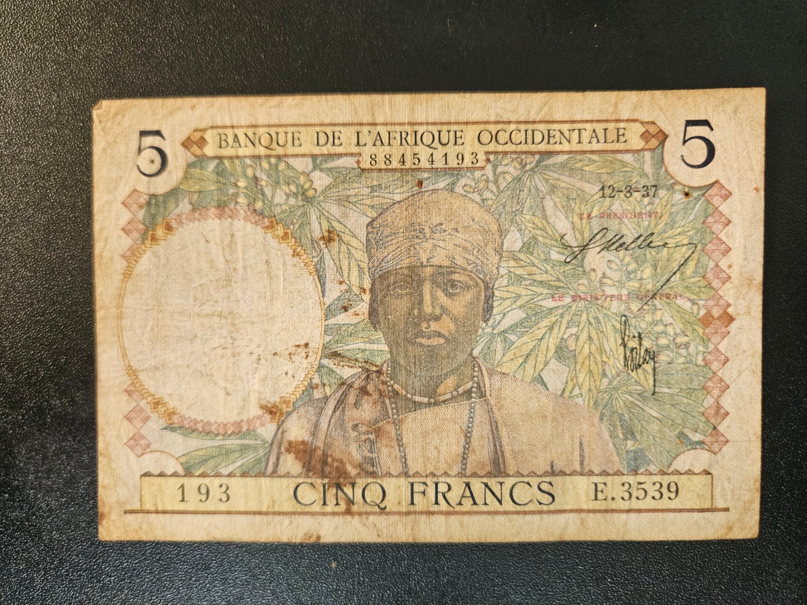 Frans West Afrika pick 21 1937, Postzegels en Munten, Bankbiljetten | Afrika, Ophalen of Verzenden, Overige landen, Los biljet