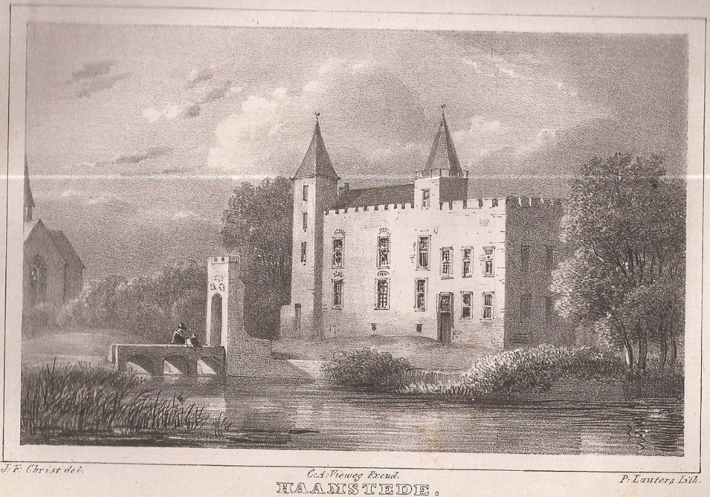Het slot Haamstede in Zeeland Litho 1846, Antiek en Kunst, Origineel, 1800 - 1899, Architectuur, 12 cm