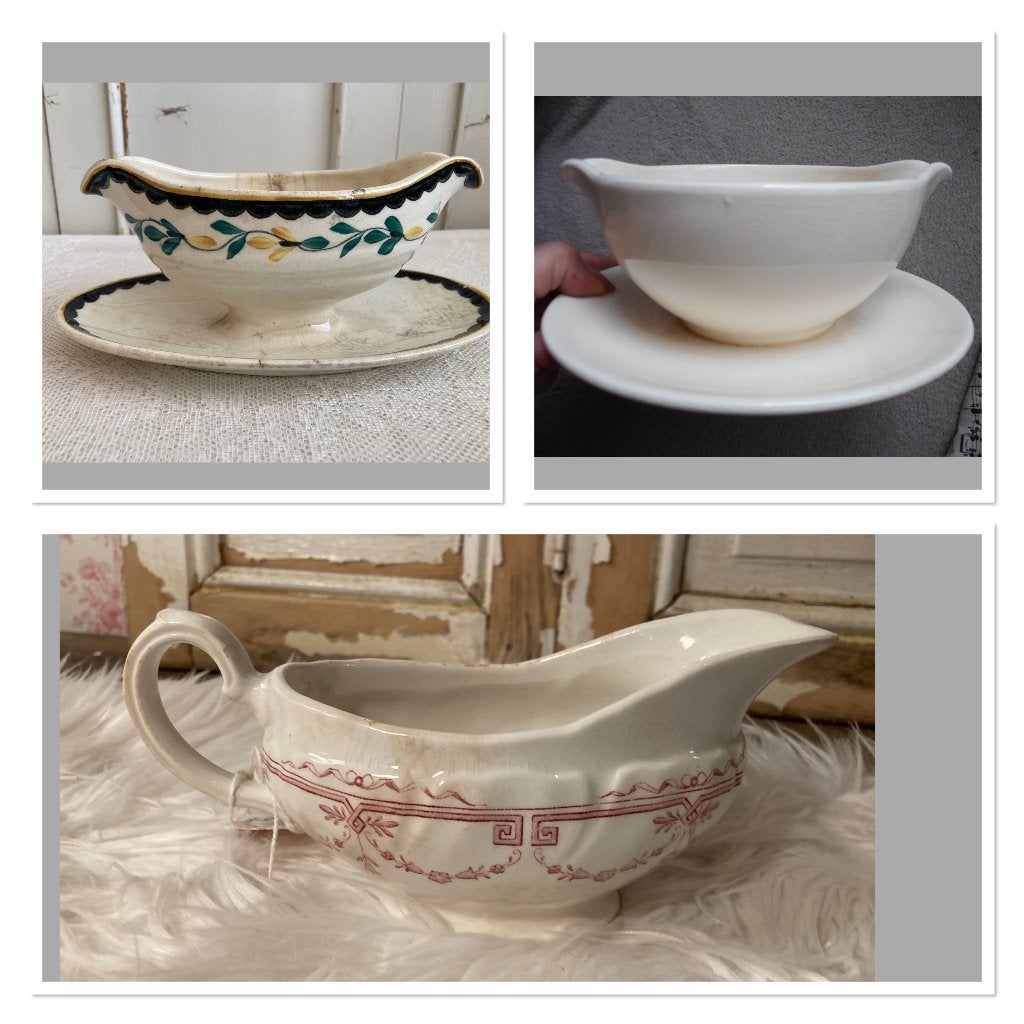 3x Brocante oude juskom - sauciere - justerrine, Ophalen of Verzenden