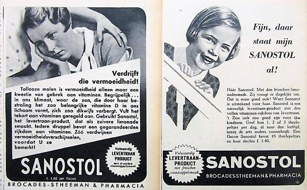 85+ vintage advertenties drogist apotheek producten 1935-38, Ophalen of Verzenden, Reclamebord