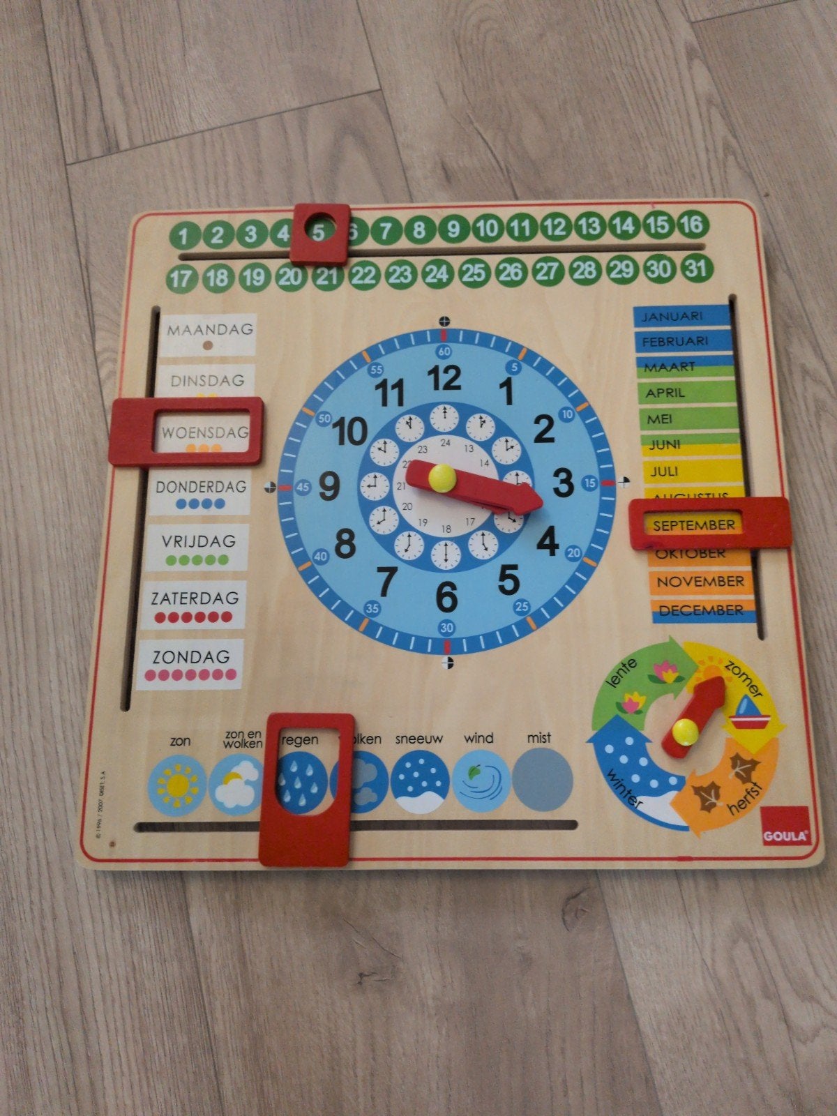 Goula Houten Kalender en Klok Leerbord voor Kinderen, Ophalen of Verzenden, Gebruikt, Taal en Lezen
