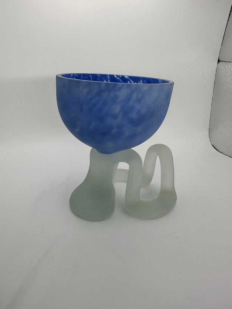 Jozefina Krosno Glazen Vaas Jaren '70/'80 - Blauw/Frosted, Ophalen of Verzenden