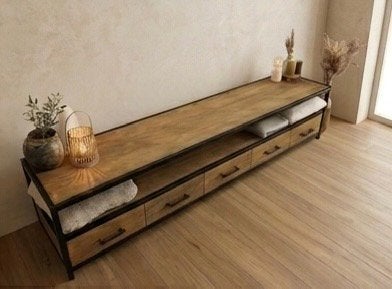 TV-Meubel massief teak hout - Nieuw in de doos, Minder dan 50 cm, Teakhout, 200 cm of meer, Nieuw
