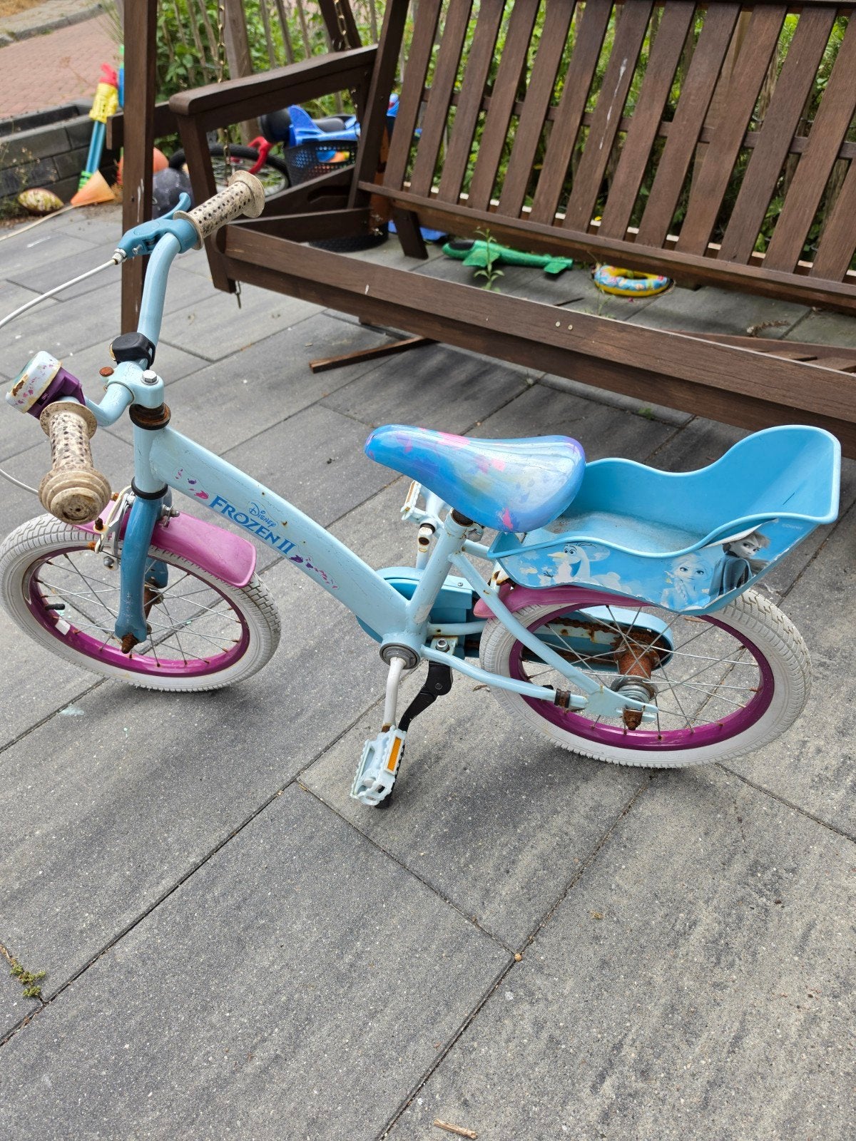 Frozen Disney Kinderfiets 16 inch - Gebruikt, Fietsen en Brommers, Fietsen | Kinderfietsjes, Ophalen, Terugtraprem, Disney Frozen