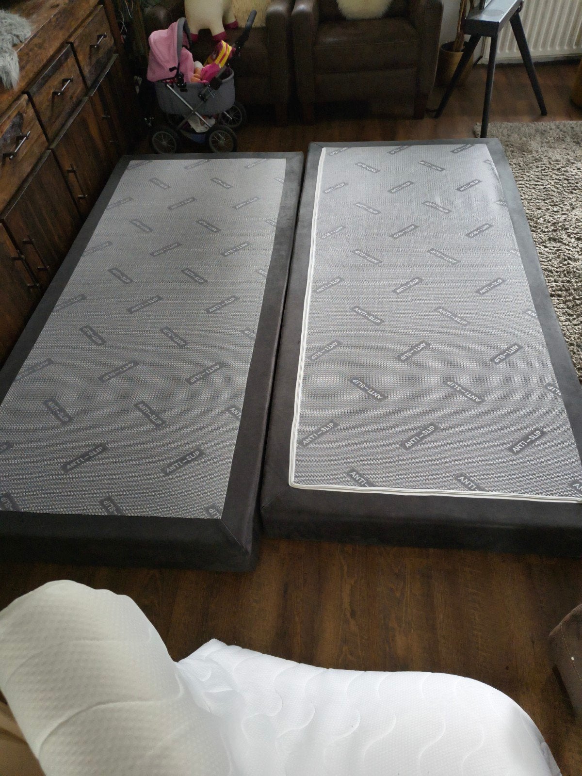 Twee eenpersoons matrassen met topper, Ophalen, Gebruikt, Tweepersoons, Overige maten