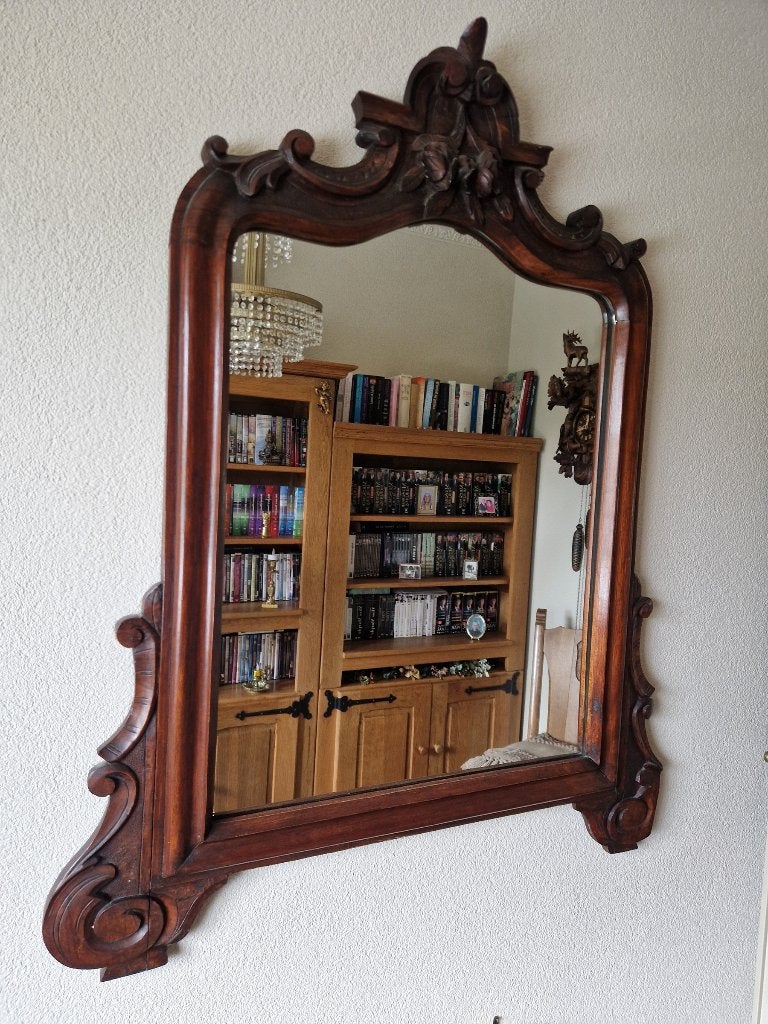 Uniek facet geslepen spiegel, brocante bewerkte eiken lijst., Ophalen of Verzenden, Overige vormen