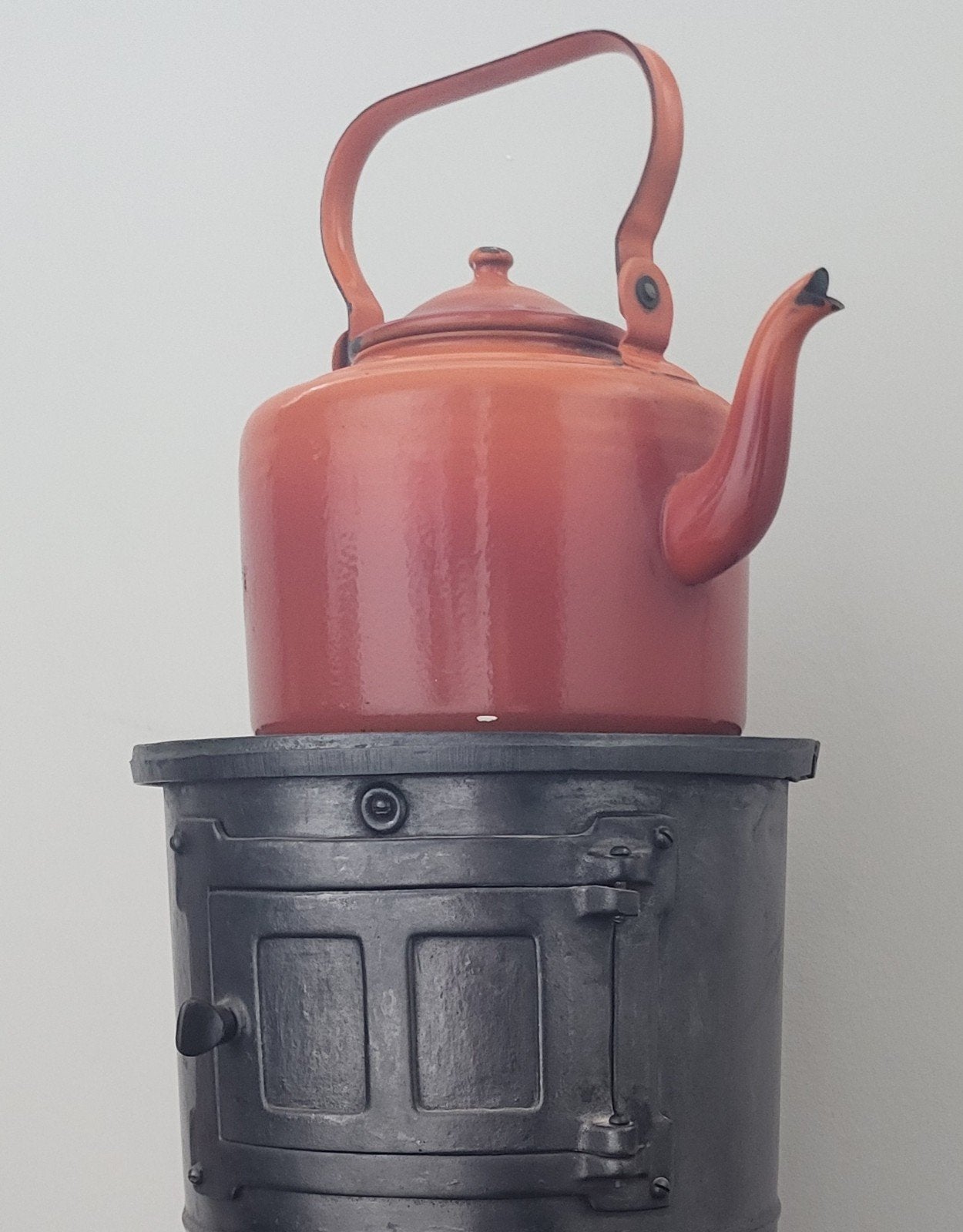 Antieke Oranje Emaille Ketel - Vintage Theeketel, Ophalen