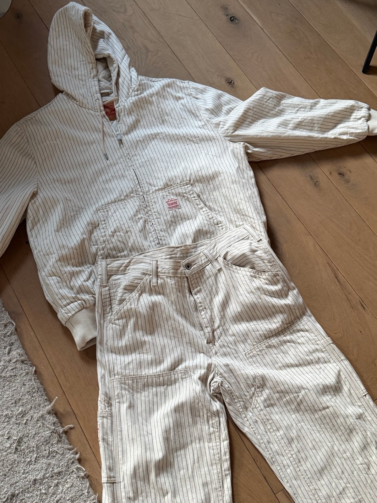 Levi's Workwear Set Ecru Krijtstreep - Jas & Broek Maat L, Ophalen of Verzenden, Gedragen