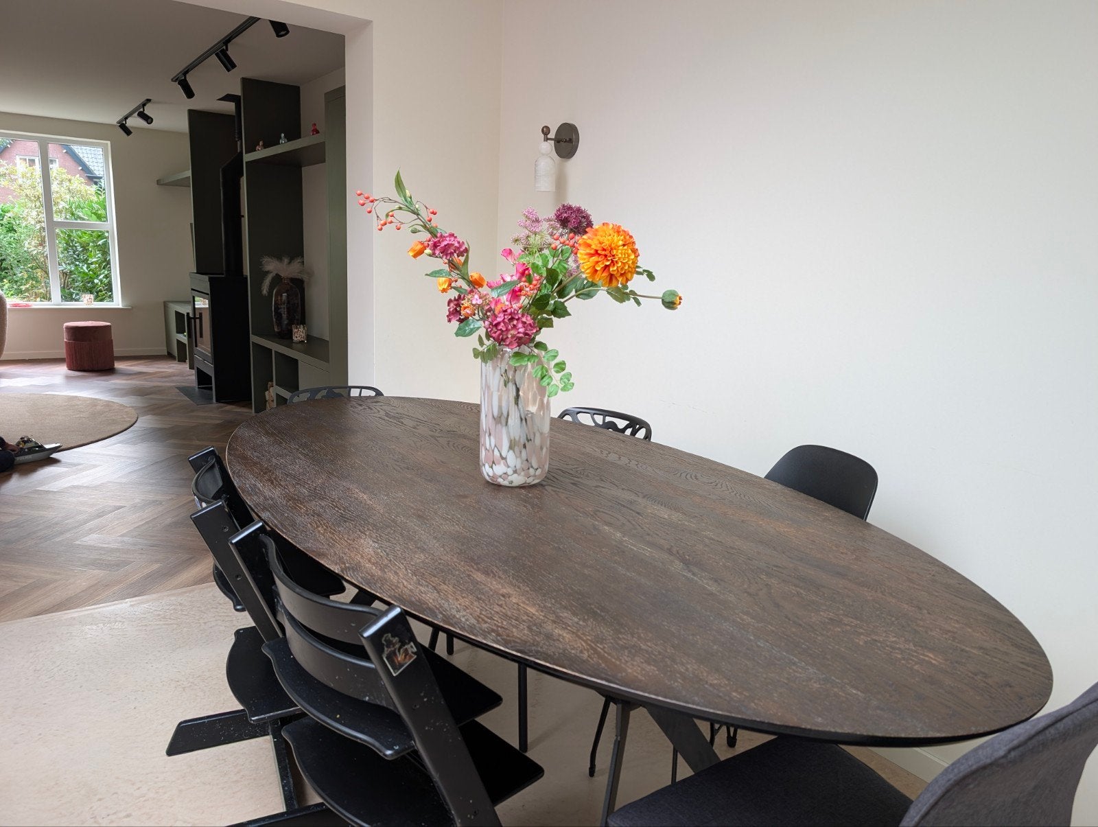 Ovale eettafel van eikenhout 220cm x 110cm, Ophalen, Gebruikt, 100 tot 150 cm, Eikenhout