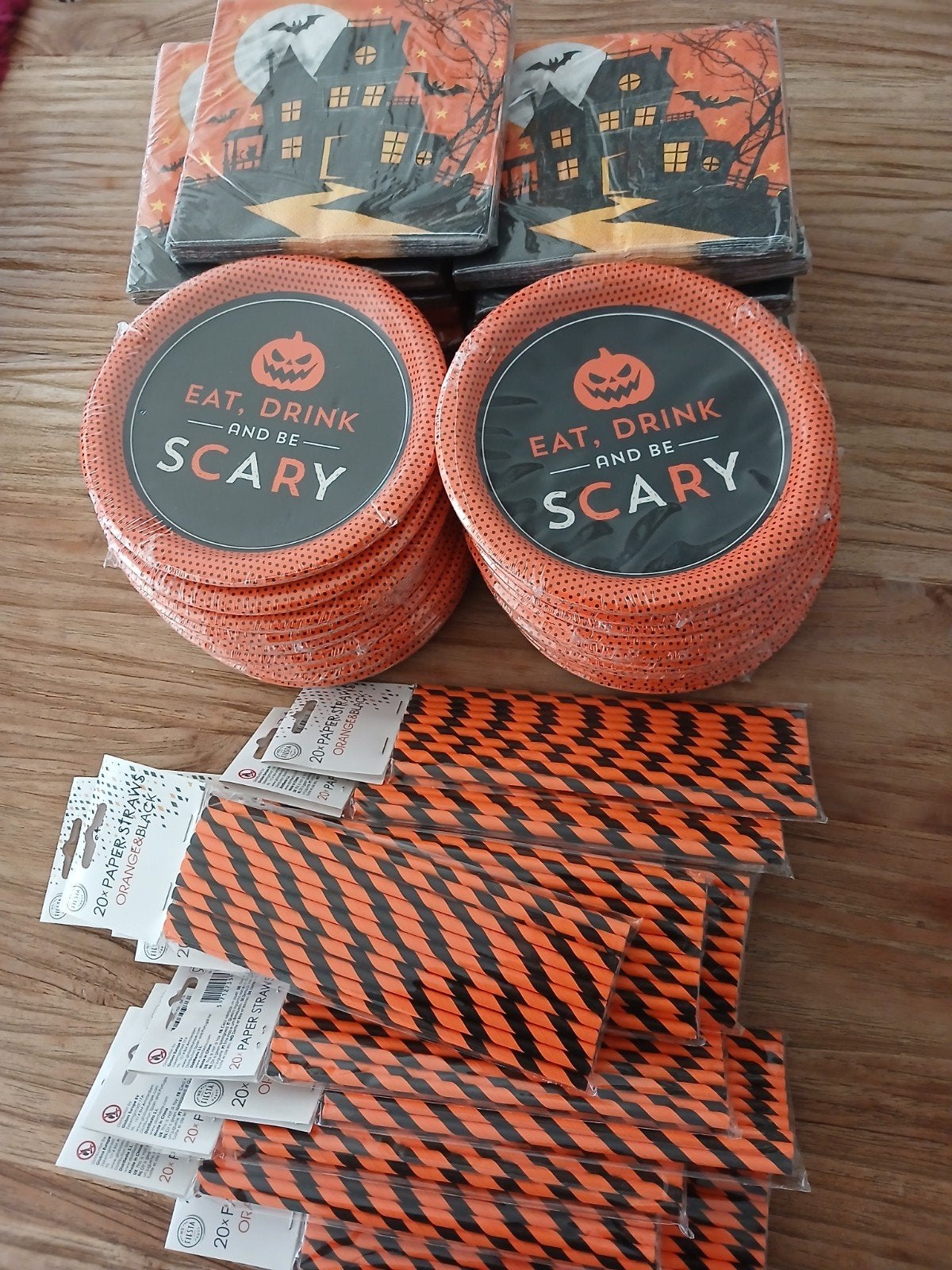 Halloween Feestpakket: Borden, Servetten & Rietjes, Ophalen of Verzenden, Nieuw, Feestartikel, Halloween of Griezel