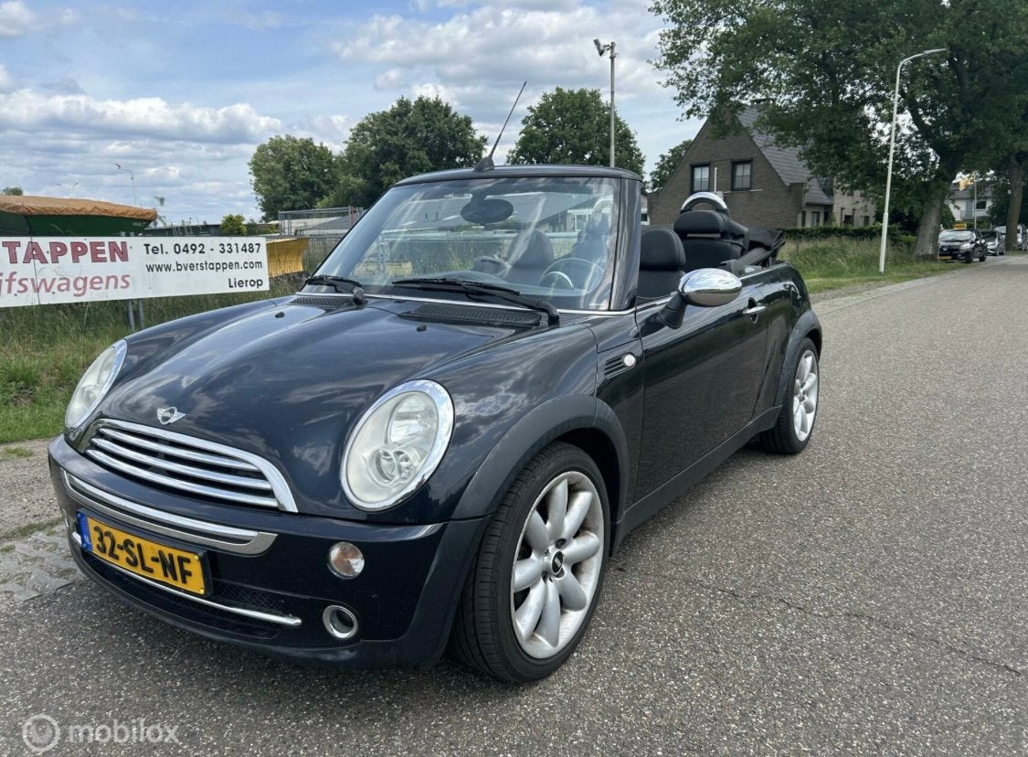 Mini Cooper 1.6 Cabrio (zwart), Auto diversen, Ophalen, Zwart, Benzine