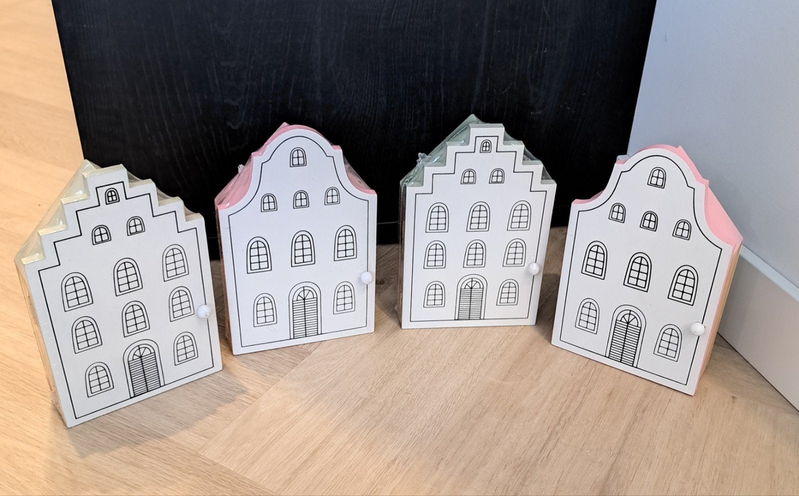 Nieuwe grachtenpand opbergdoosjes - per stuk of set, Hout, Nieuw, Ophalen of Verzenden, Modern
