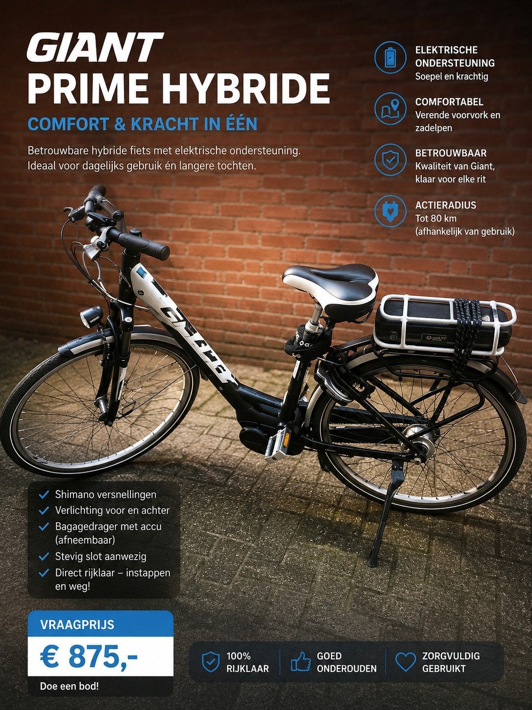 Giant Prime Yamaha middenmotor hybride e-bike, Ophalen of Verzenden, Zo goed als nieuw, Overige merken
