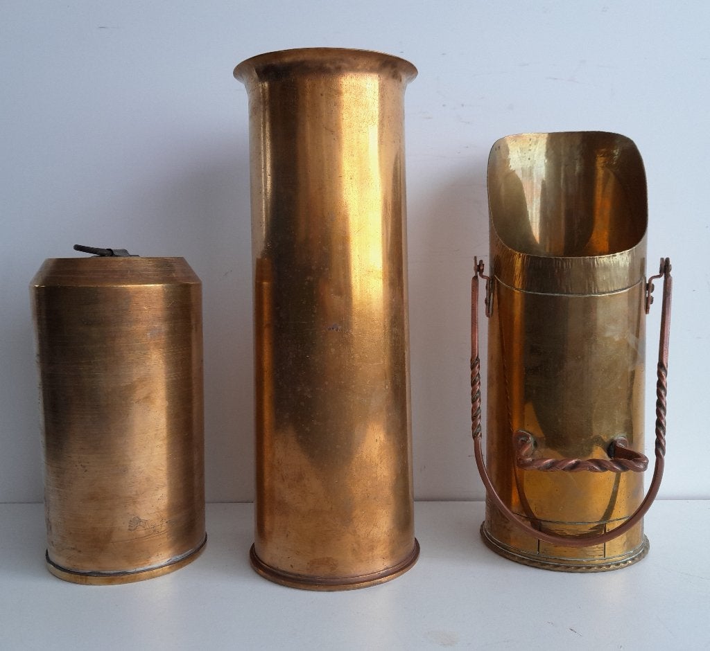 Koperen hulzen 2e WO bewerkt 3 stuks, Verzamelen, Militaria | Tweede Wereldoorlog, Ophalen of Verzenden, Nederland, Hulzen of Bodemvondsten