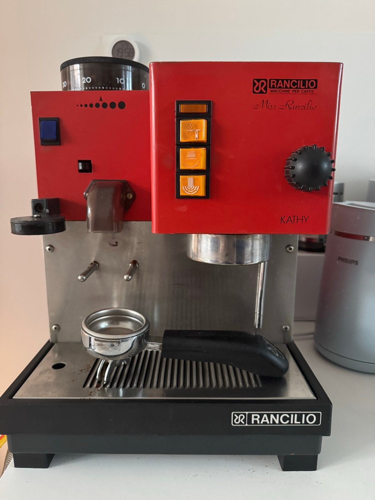 Rancilio Miss Rancilio Kathy Espressomachine met bonenmaler, Witgoed en Apparatuur, Koffiezetapparaten, Stoompijpje, Gebruikt