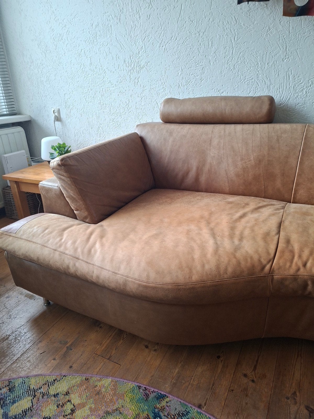 Leren hoekbank - Cognac kleur, Ophalen, 250 tot 300 cm, Gebruikt, Hoekbank