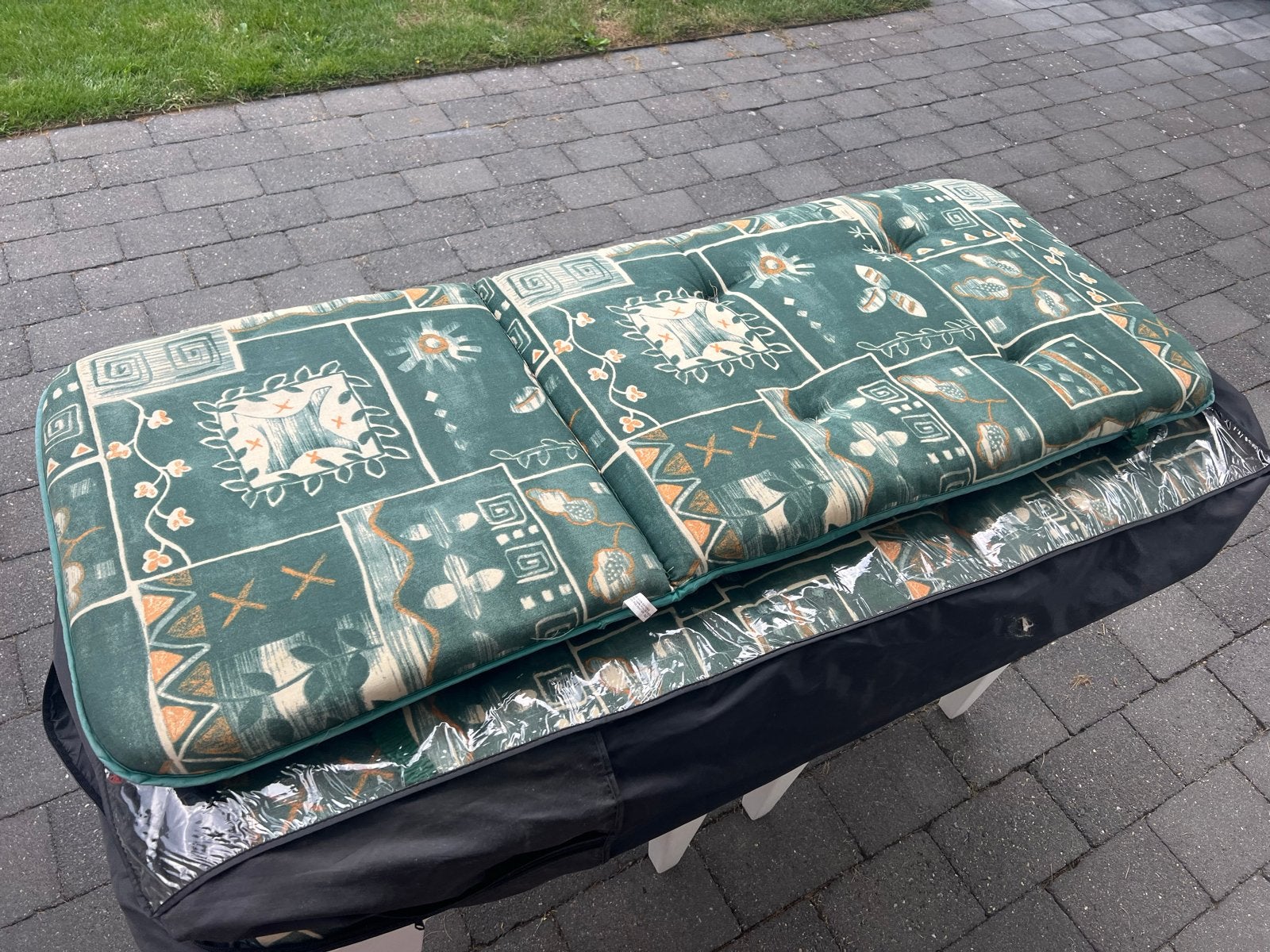 4 Tuinkussens Groen met patroon, Tuin en Terras, Tuinmeubel-accessoires, Ophalen of Verzenden, Gebruikt