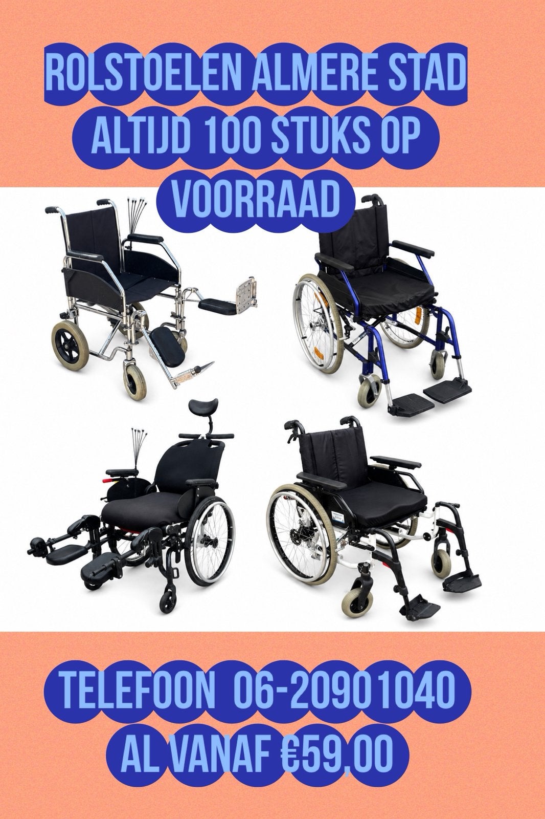 Rolstoelen Almere Stad altijd ruim 100 stuks op voorraad., Diversen, Zo goed als nieuw, Scootmobiel Centrum Almere, Handbewogen rolstoel