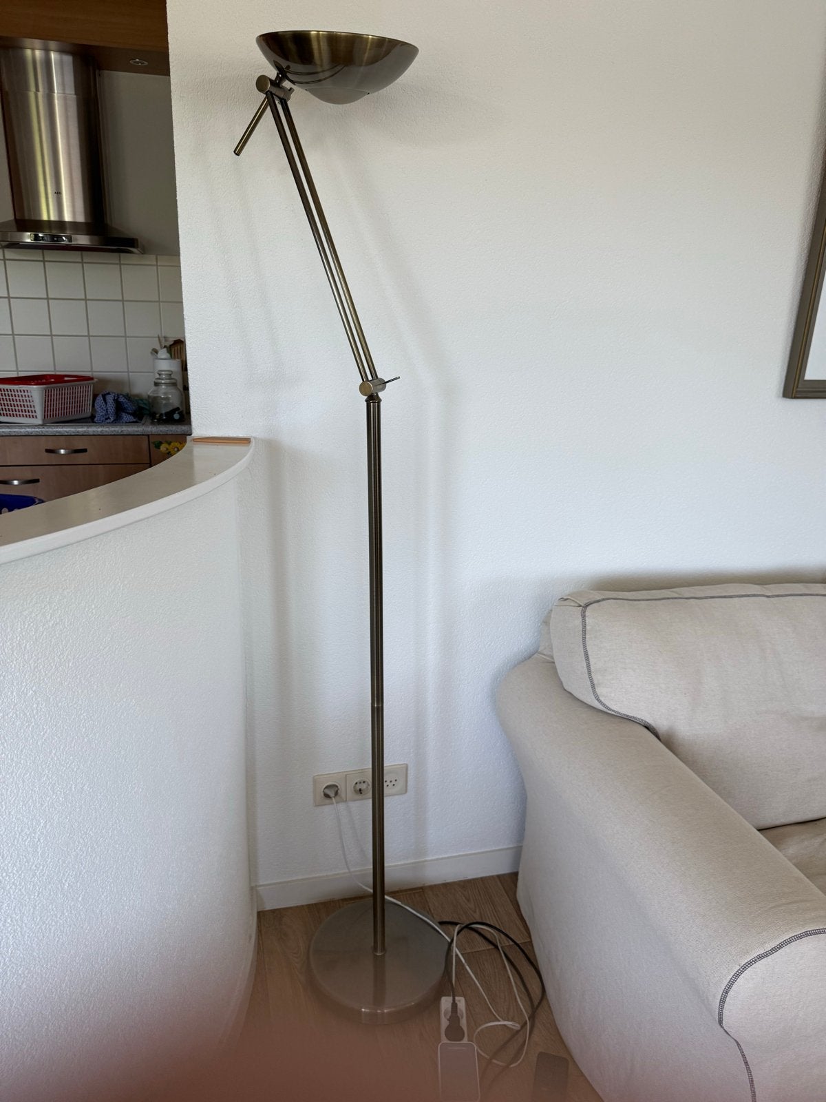 Stalen vloerlamp met zwenkarm en dimmer, Ophalen, Gebruikt, Overige fittingen, Metaal