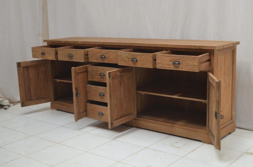 Teak dressoir 250cm (geborsteld teak), Verzenden, Nieuw, Hout