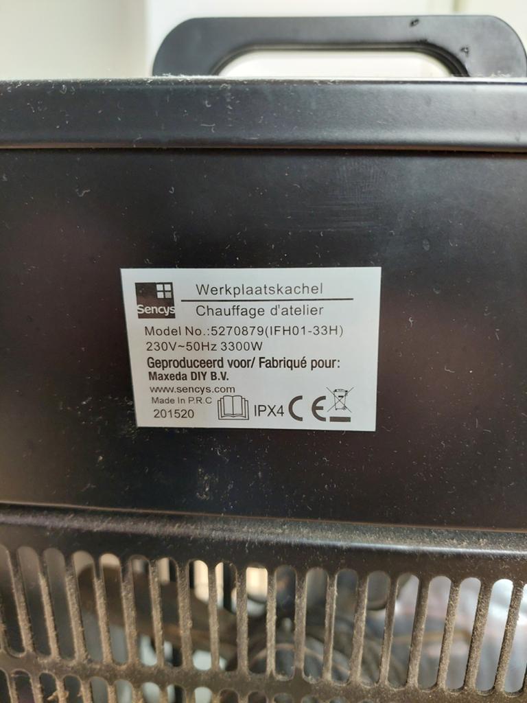 Sencys Werkplaatskachel 3300W - Krachtige Elektrische Kachel, Doe-het-zelf en Verbouw, 30 tot 80 cm, Gebruikt, Kachel, Ophalen of Verzenden