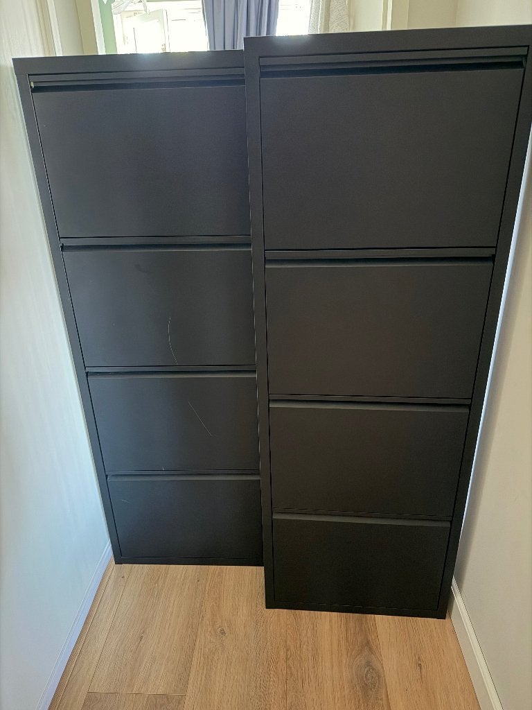 fonQ Klip Schoenenkast - 4 Vakken - Zwart (twee stuks), Huis en Inrichting, Ophalen, Gebruikt