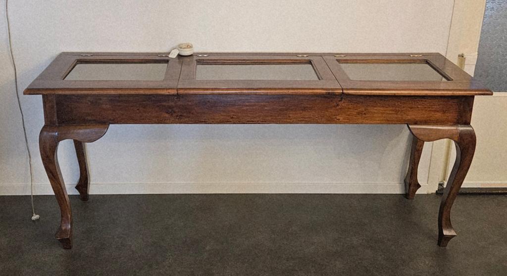 Antieke Dressoir / Toonkast met Glazen Blad - 180x52x76 cm, Ophalen