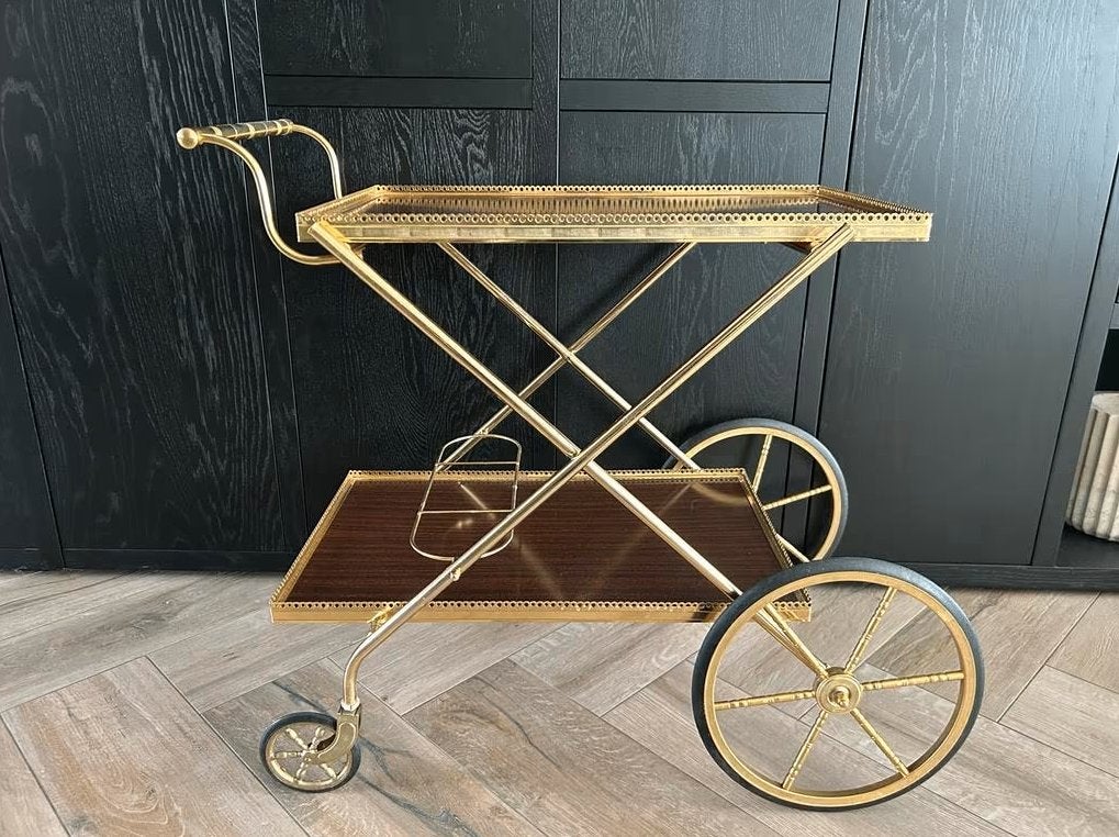 Vintage Messing Serveerwagen uit Frankrijk 1973, Antiek en Kunst, Ophalen