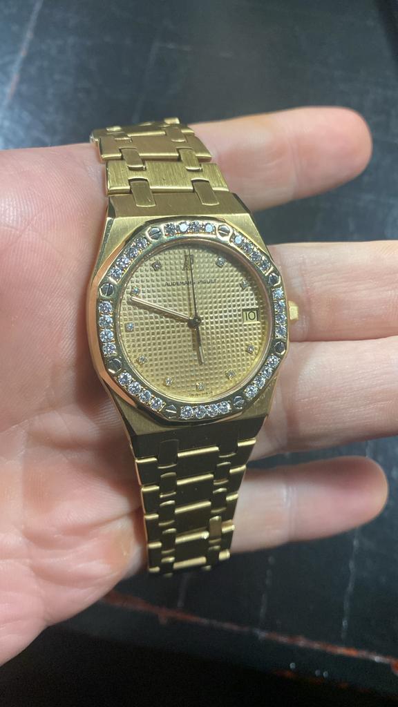 Audemars Piguet Royal Oak Goud 18kt Diamanten Bezel, Sieraden, Tassen en Uiterlijk, Horloges | Heren, Gebruikt, Polshorloge, Overige merken