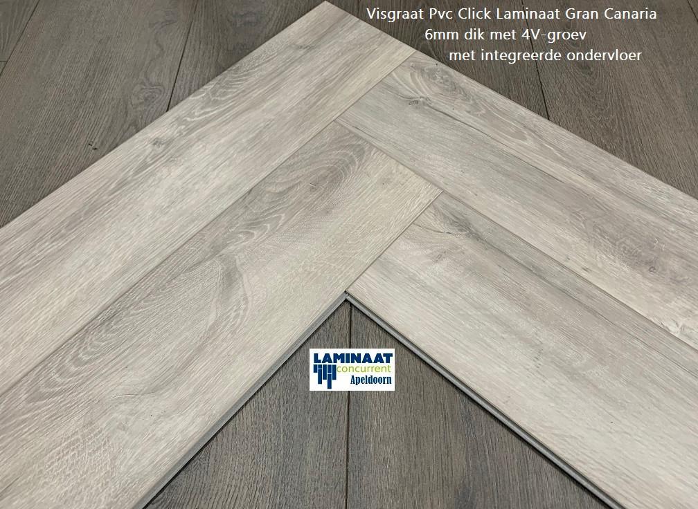 Visgraat Pvc click gran Canaria met integreerde ondervloer, 75 m² of meer, Nieuw, Visgraat pvc click met geintegreerde ondervloer