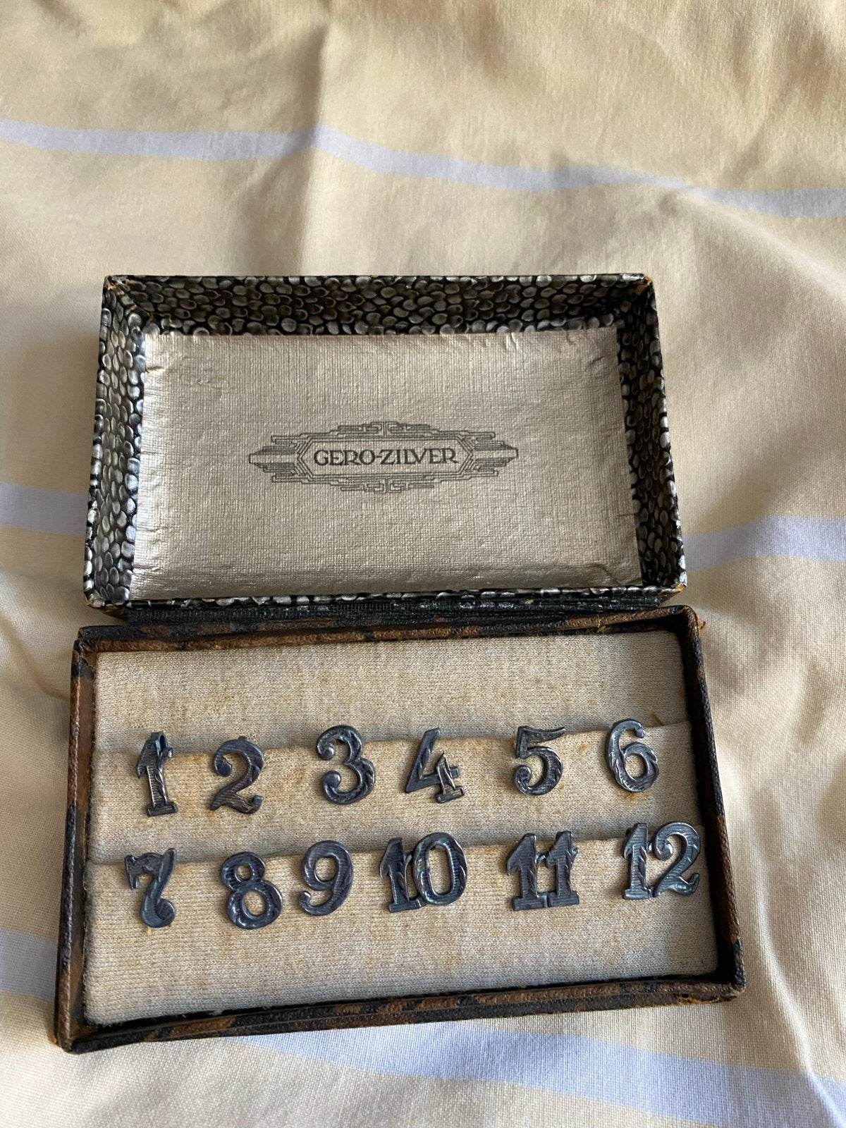Antieke Gero-Zilver cijferset in originele Art Deco doosje, Ophalen of Verzenden, Zilver