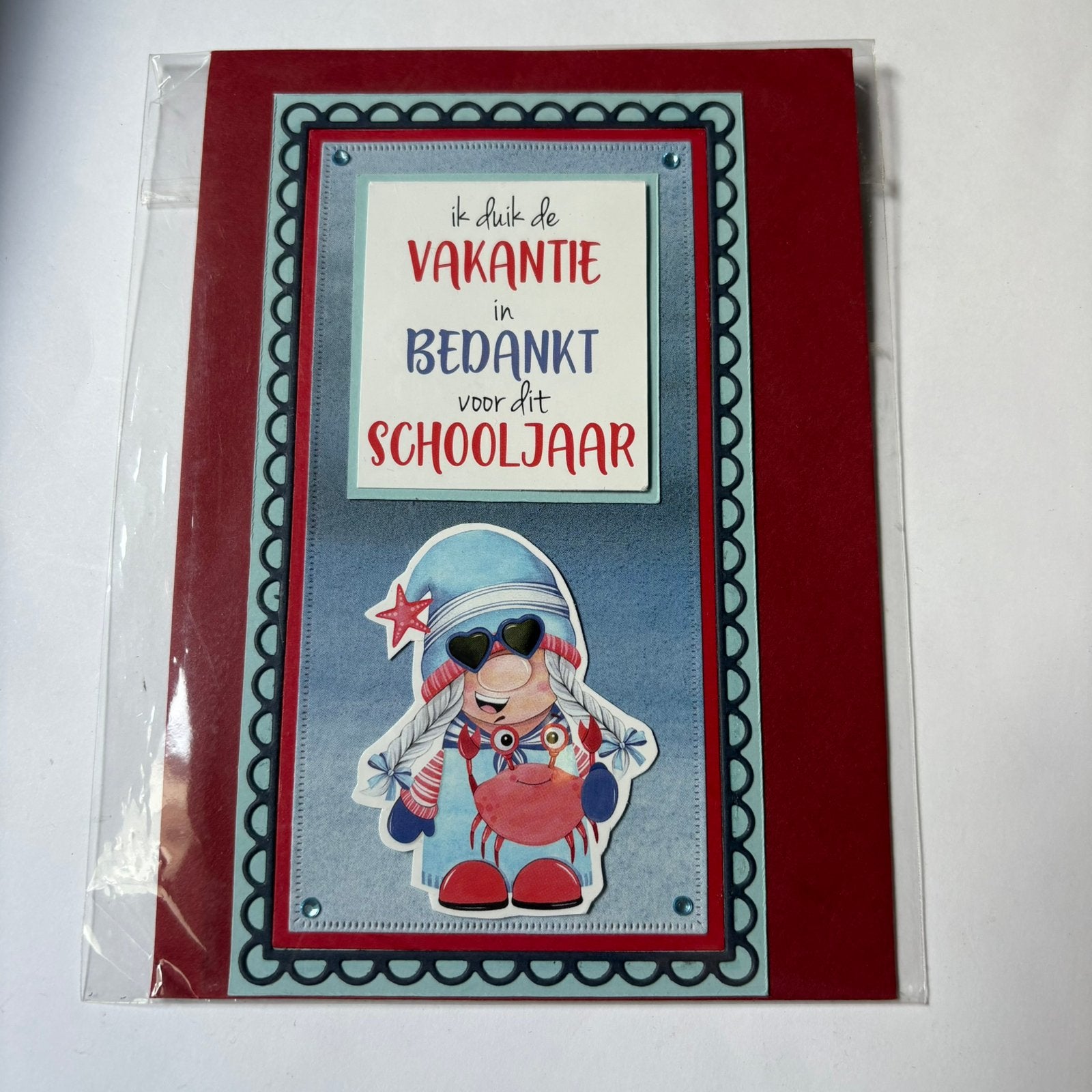 Mini slimline kaart gnome. - bedankt voor het schooljaar, Ophalen of Verzenden, Zo goed als nieuw, Overige thema's