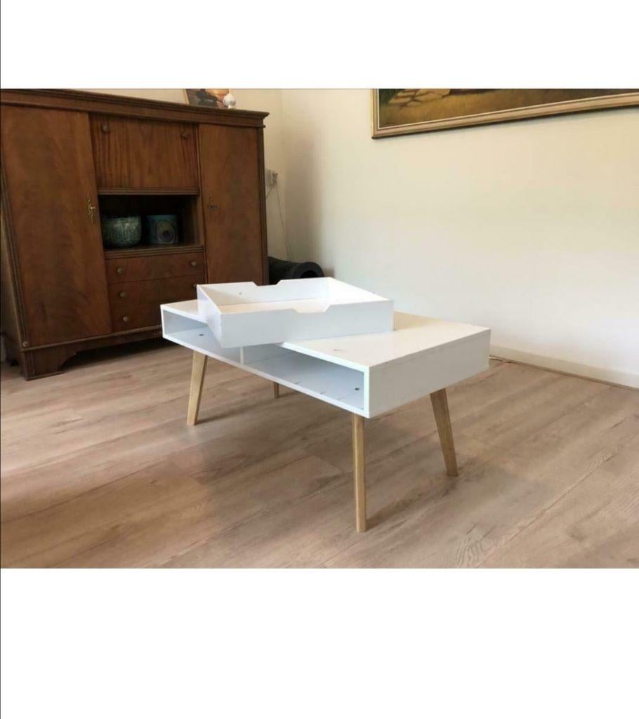 Wit houten salontafel, Ophalen, Gebruikt, 100 tot 150 cm, 50 tot 100 cm