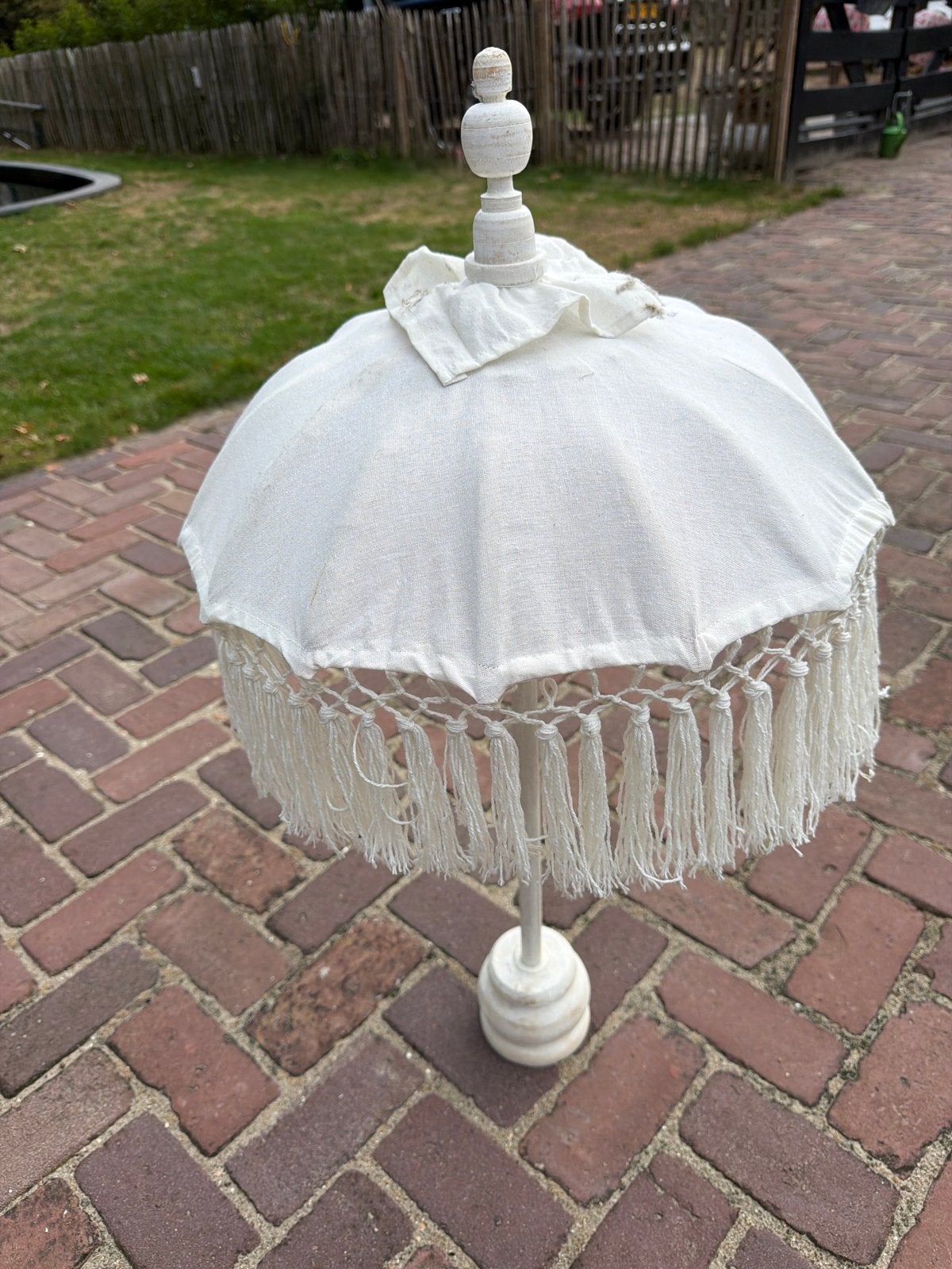 Decoratieve parasol met franjes - Wit, Huis en Inrichting, Ophalen, Gebruikt, Boho, Wit