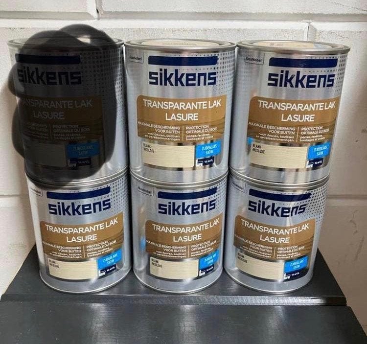 5x blik transparante buiten lak lasure Sikkens zijdeglans, Overige kleuren, Nieuw, Ophalen of Verzenden, Lak