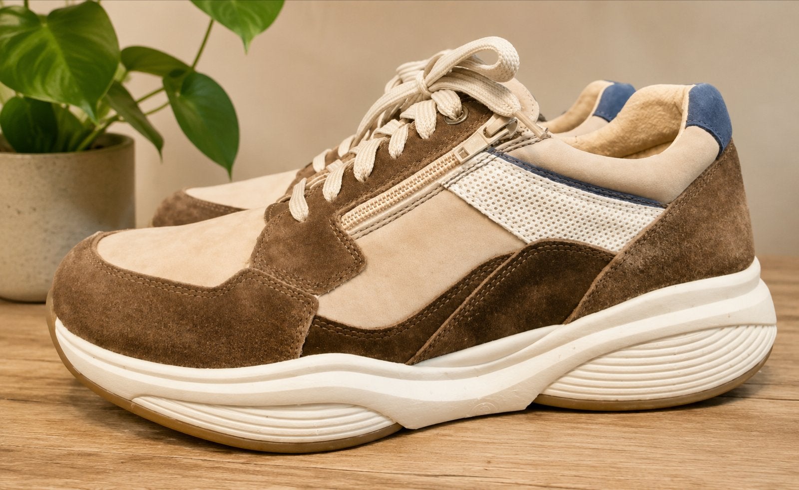 Comfortabele bruine Xsensible met rits en veters, Bruin, Ophalen of Verzenden, Zo goed als nieuw, Veterschoenen