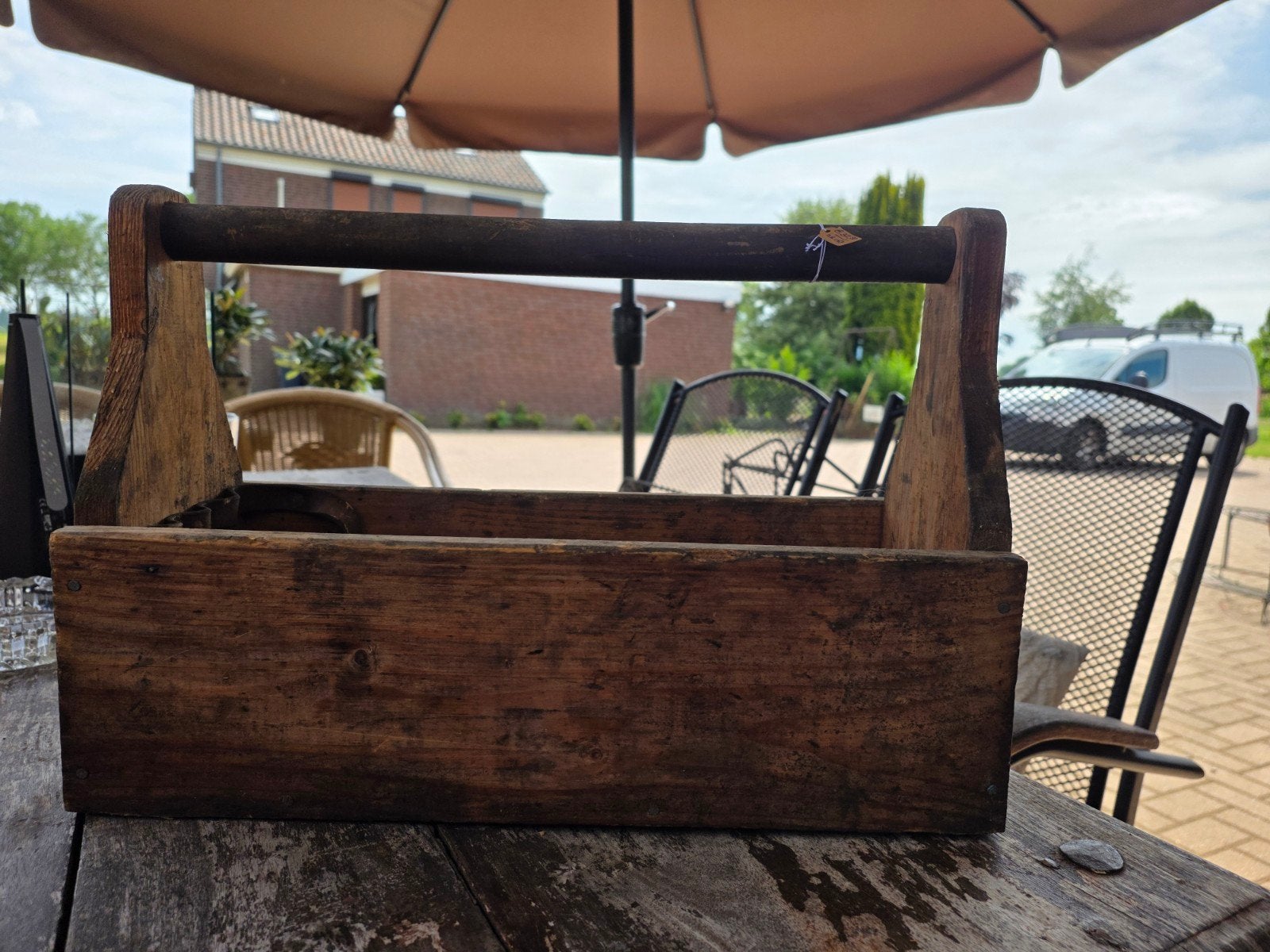 Landelijke brocante oud houten bak van timmerman, Ophalen of Verzenden