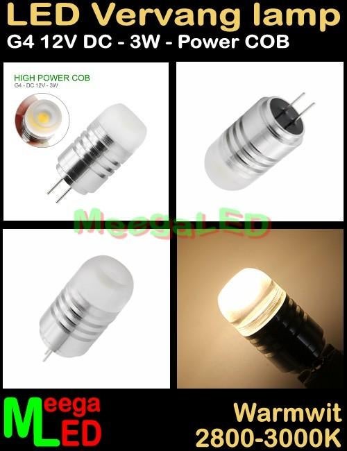 G4 LEDspot LEDlamp COB LED 12V - 3 Watt - Warmwit - 2800k, Led-lamp, Minder dan 30 watt, Nieuw, Bipin of Steekvoet