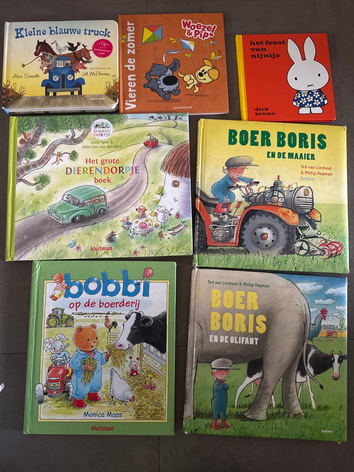 7 leesboeken: Dierendorpje, Boer Boris, Kleine Blauwe Truck, Verzenden, Gelezen, Uitklap-, Voel- of Ontdekboek, 2 tot 3 jaar