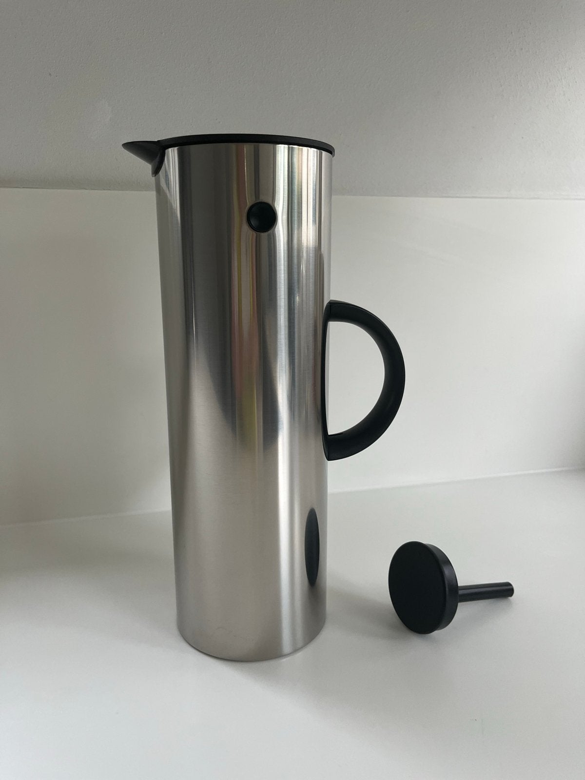 Stelton Erik Magnussen thermoskan RVS 1L, Theepot/fluitketel, Gebruikt, Zilver, Ophalen of Verzenden