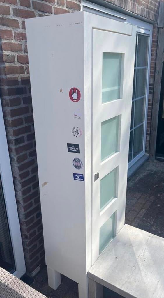 Witte kast met glazen deur - 180x60x40 cm, Gebruikt, Glas, 150 tot 200 cm, 25 tot 50 cm