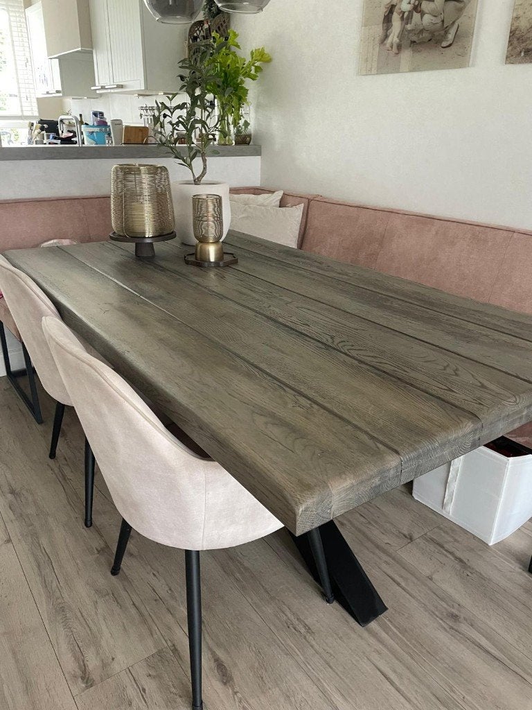 Eetkamer set met stoelen, tafel en hoekbankje, Huis en Inrichting, Ophalen, Gebruikt, Landelijk, japandi, modern, scandinavisch