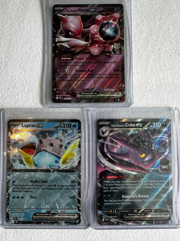 Pokemon EX kaarten (3 stuks) - Mewtwo, Crobat, Lapras, Ophalen of Verzenden, Zo goed als nieuw, Meerdere kaarten, Foil