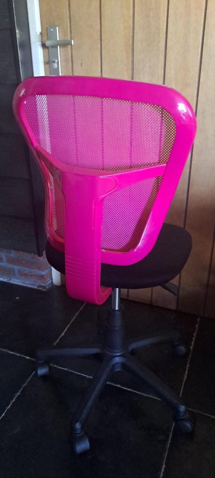 Roze bureaustoel met rugleuning, Ophalen of Verzenden, Gebruikt, Roze, Bureaustoel