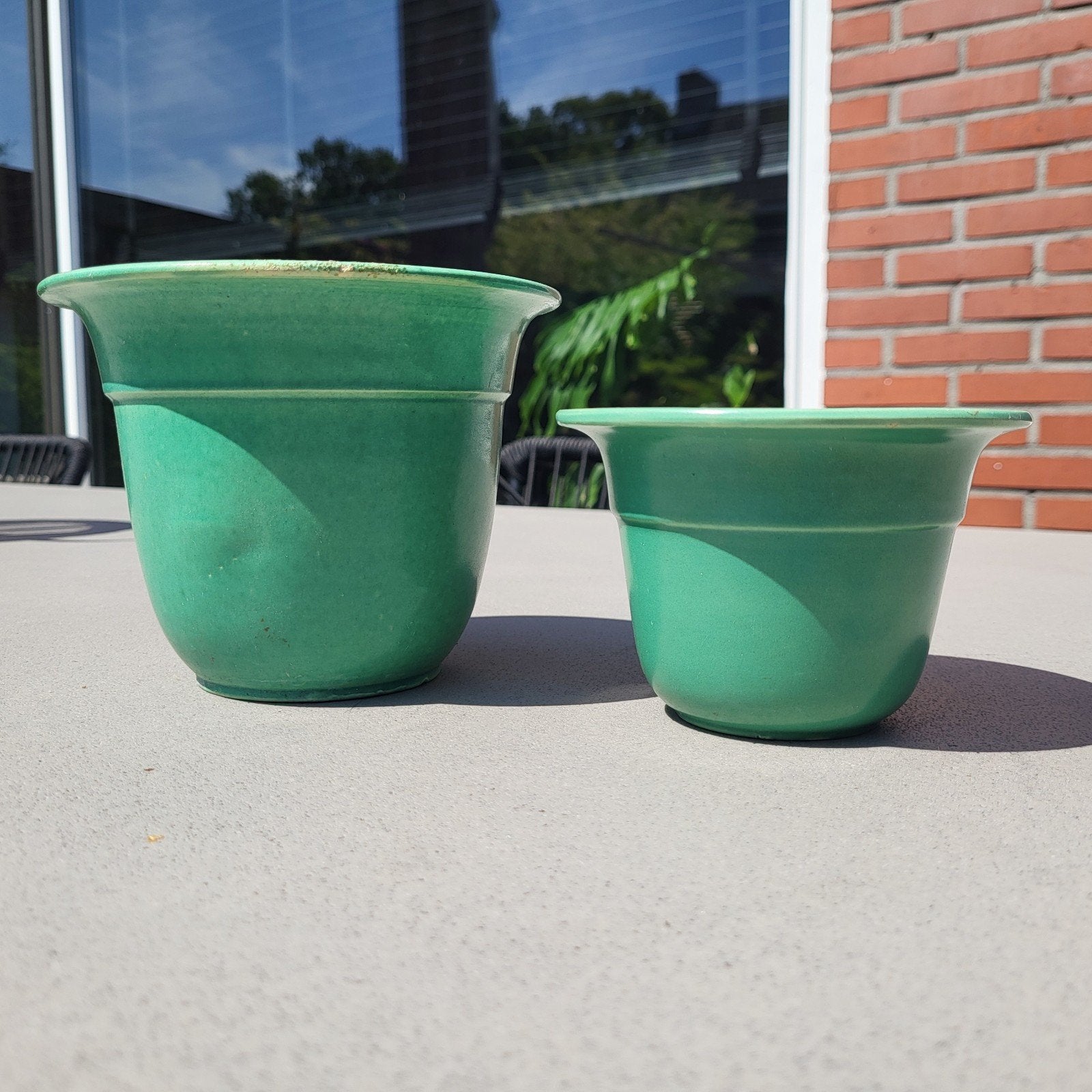 Vintage ADCO bloempotten - Set van 2, Gebruikt, Rond, Ophalen of Verzenden, Balkon