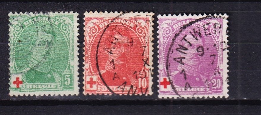 België 1914 OBP 129/131 Rode kruis gestempeld, Postzegels en Munten, Ophalen, Gestempeld, Gestempeld