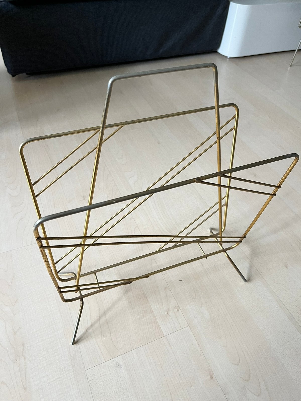 Vintage ‘goud’ metalen lectuurbak/platenrek!, Ophalen, Gebruikt, Metaal, Lectuurbak