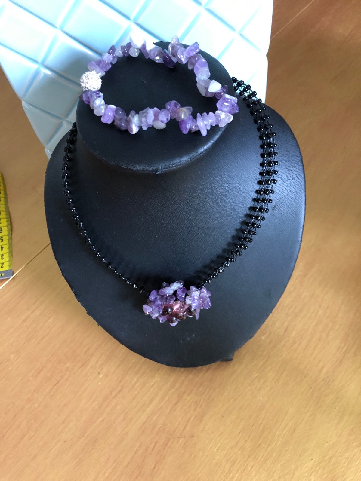 Amethist choker ketting en armband set, Paars, Nieuw, Verstelbaar, Ophalen of Verzenden