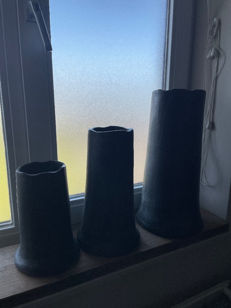 Set van 3 Gomaire vazen - Zwart, modern design, Ophalen, Zo goed als nieuw, Steen/keramiek, Zwart